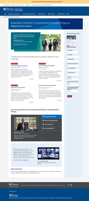 Wharton CEP landing page